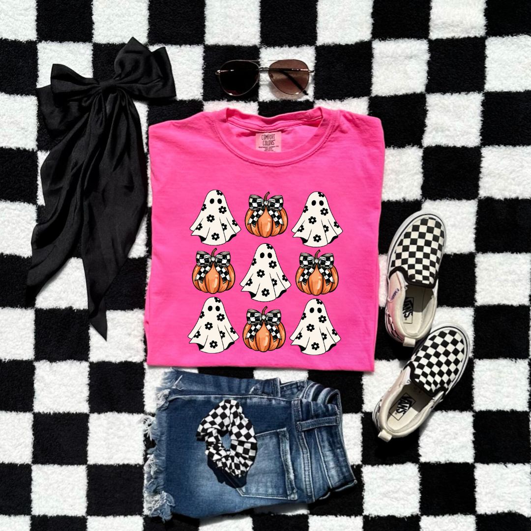 Flower Ghost With Pumpkin Coquette Youth Graphic Tee