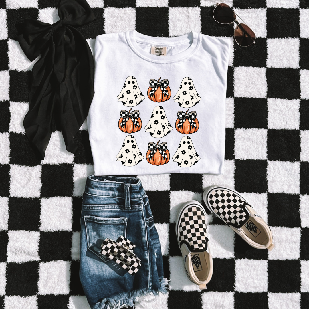 Flower Ghost With Pumpkin Coquette Youth Graphic Tee