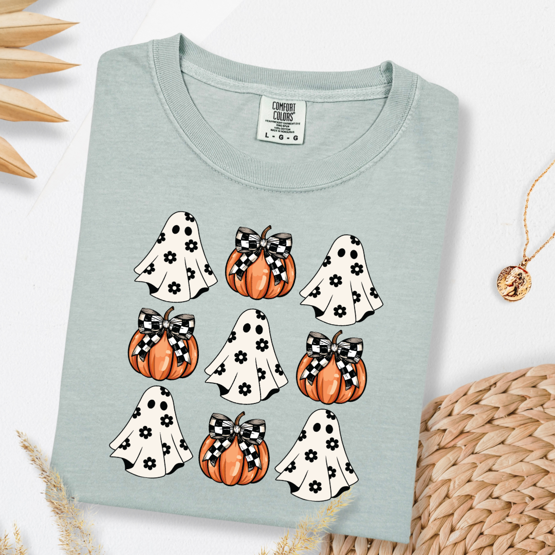 Flower Ghost With Pumpkin Coquette Graphic Tee