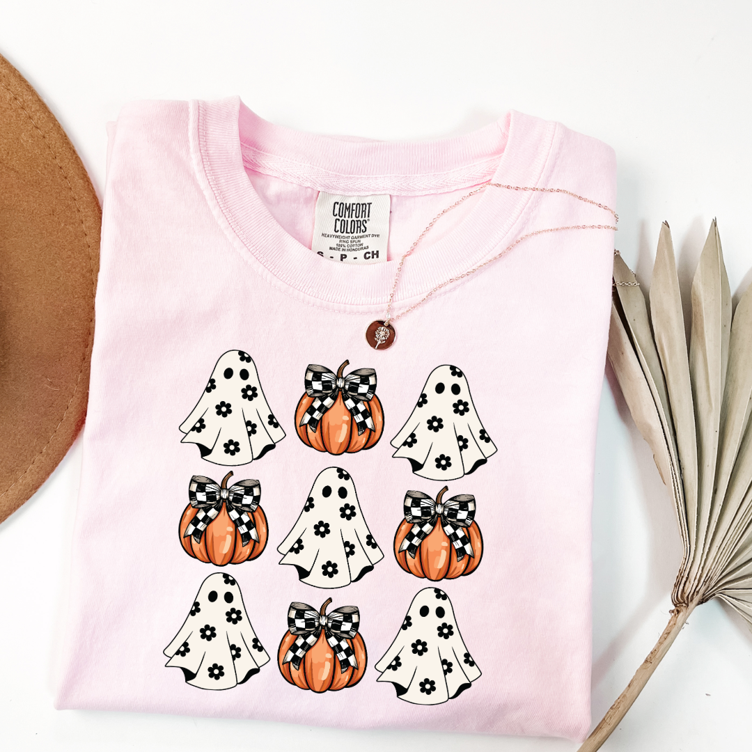 Flower Ghost With Pumpkin Coquette Graphic Tee