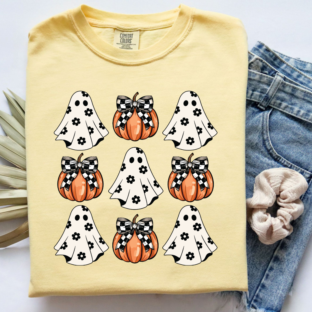 Flower Ghost With Pumpkin Coquette Graphic Tee