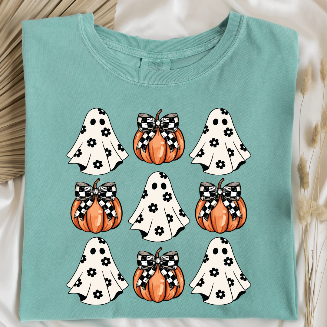 Flower Ghost With Pumpkin Coquette Graphic Tee