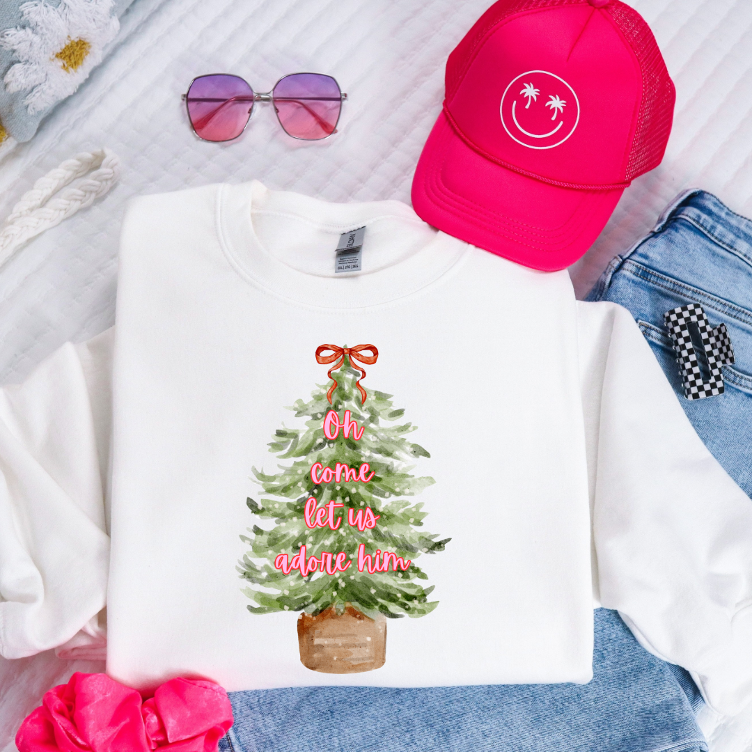 Oh Come Let Us Adore Him Youth Graphic Tee and Crewneck