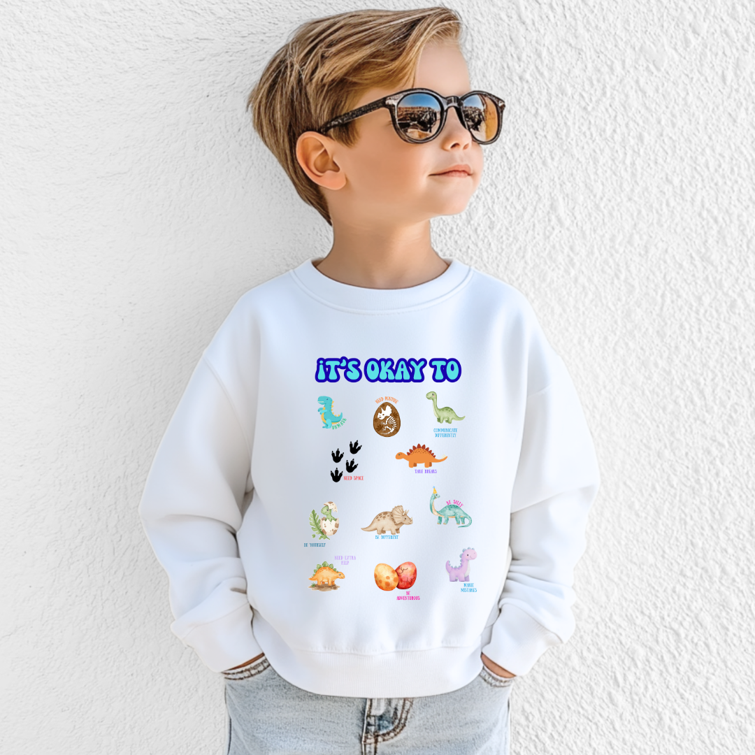 It's Okay To Dinosaurs Youth Graphic Tee & Crewneck