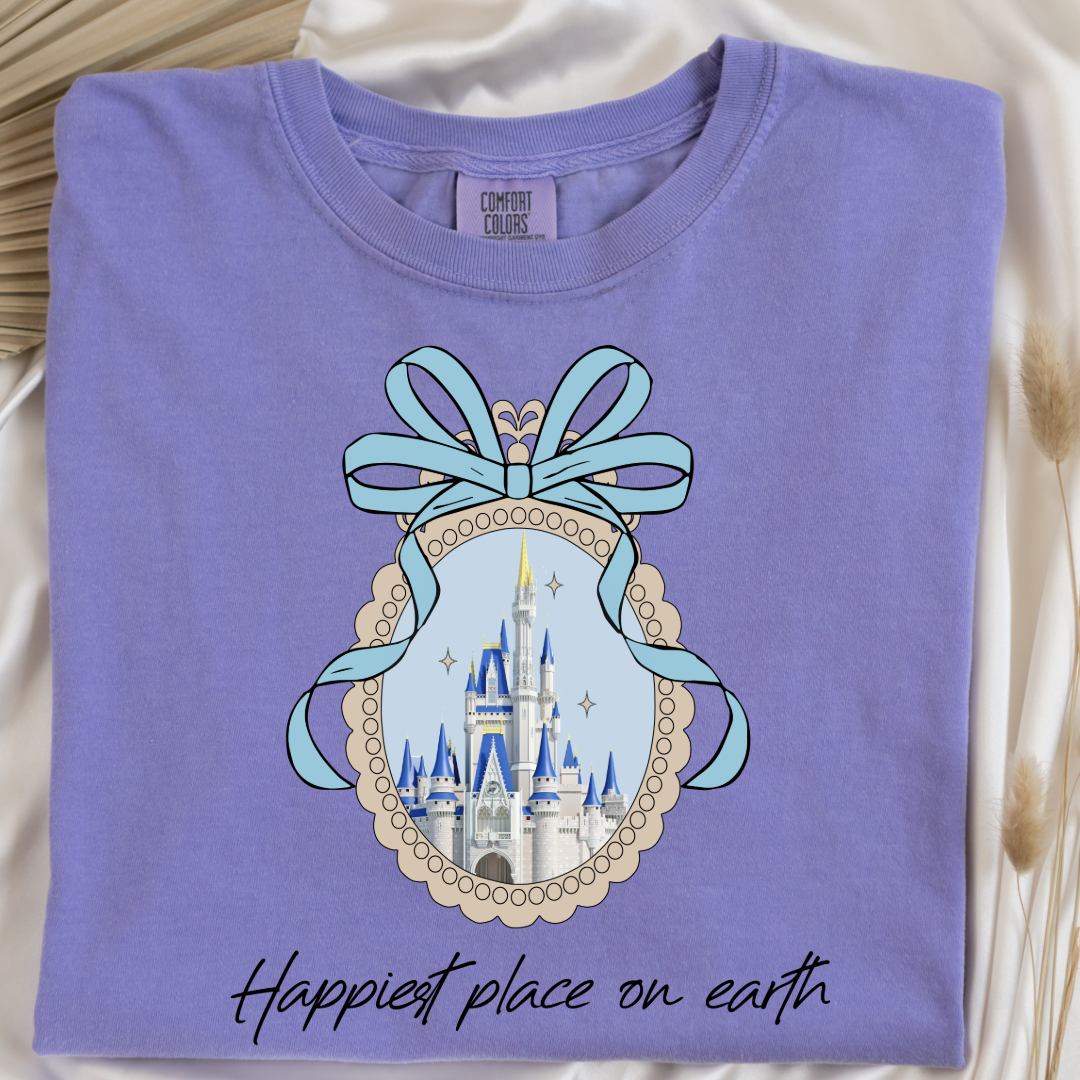 Customized Adult Violet Happiest place on earth Disney castle with bow Matching Youth Available
