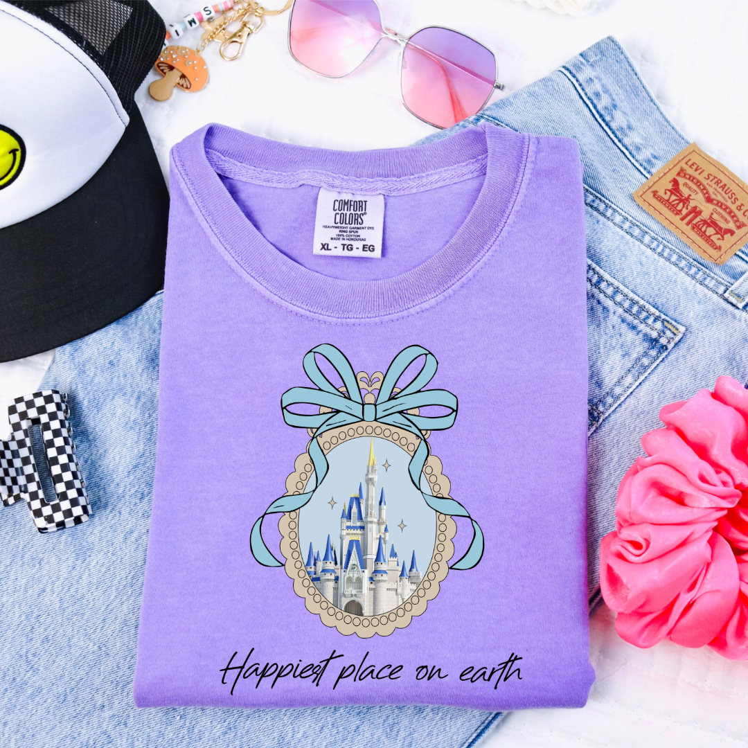 Customized Youth Violet Happiest place on earth Disney castle with bow Matching Adult Available