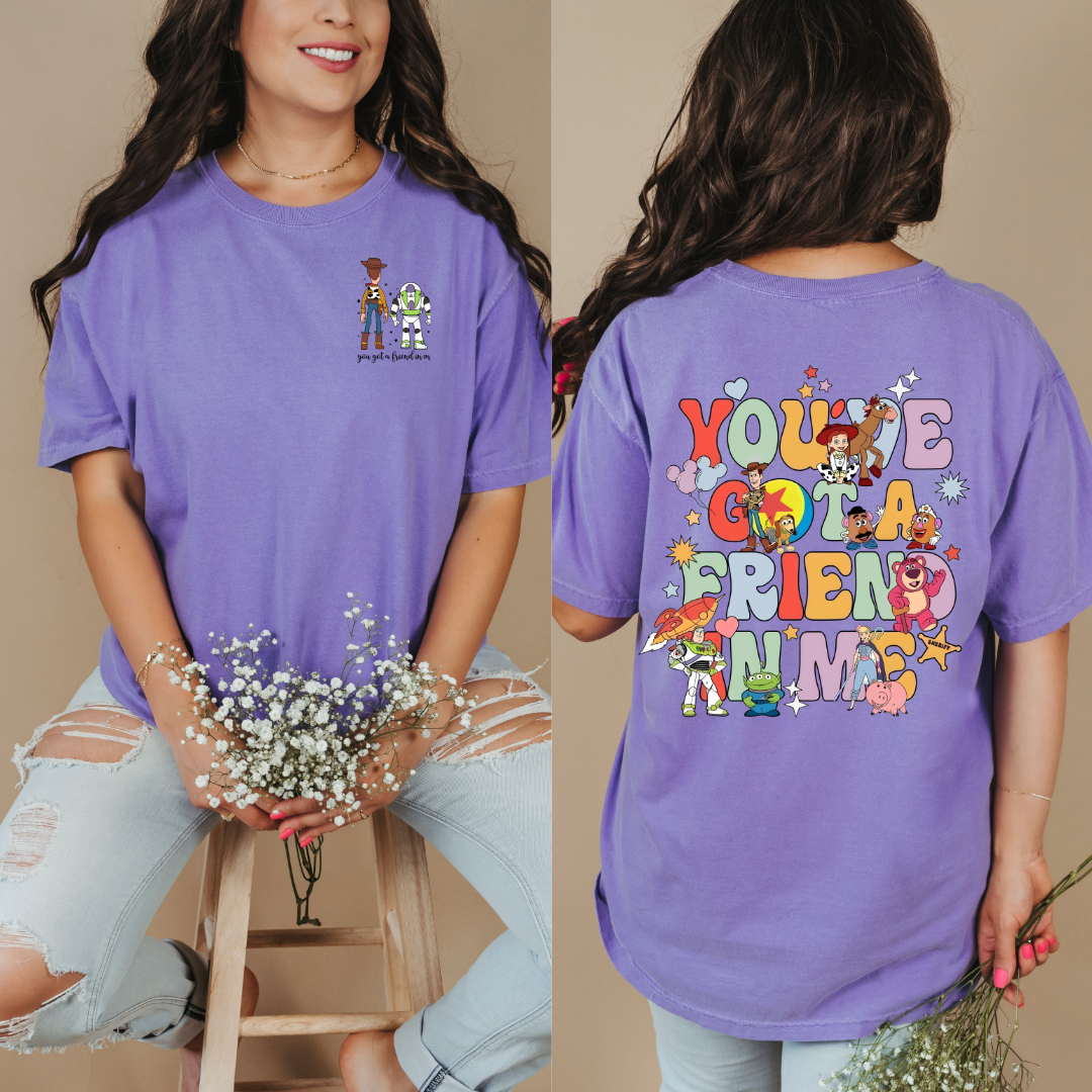 Adult Customized Toy Story Violet graphic tee You've got a friend in me bubble letters. Matching Youth Tee and crewneck available.