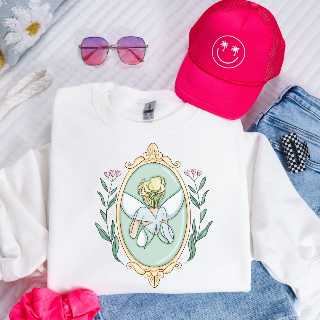 Customized White Youth Tinkerbell Fairy Silhouette Crewneck Matching adult and youth tee available