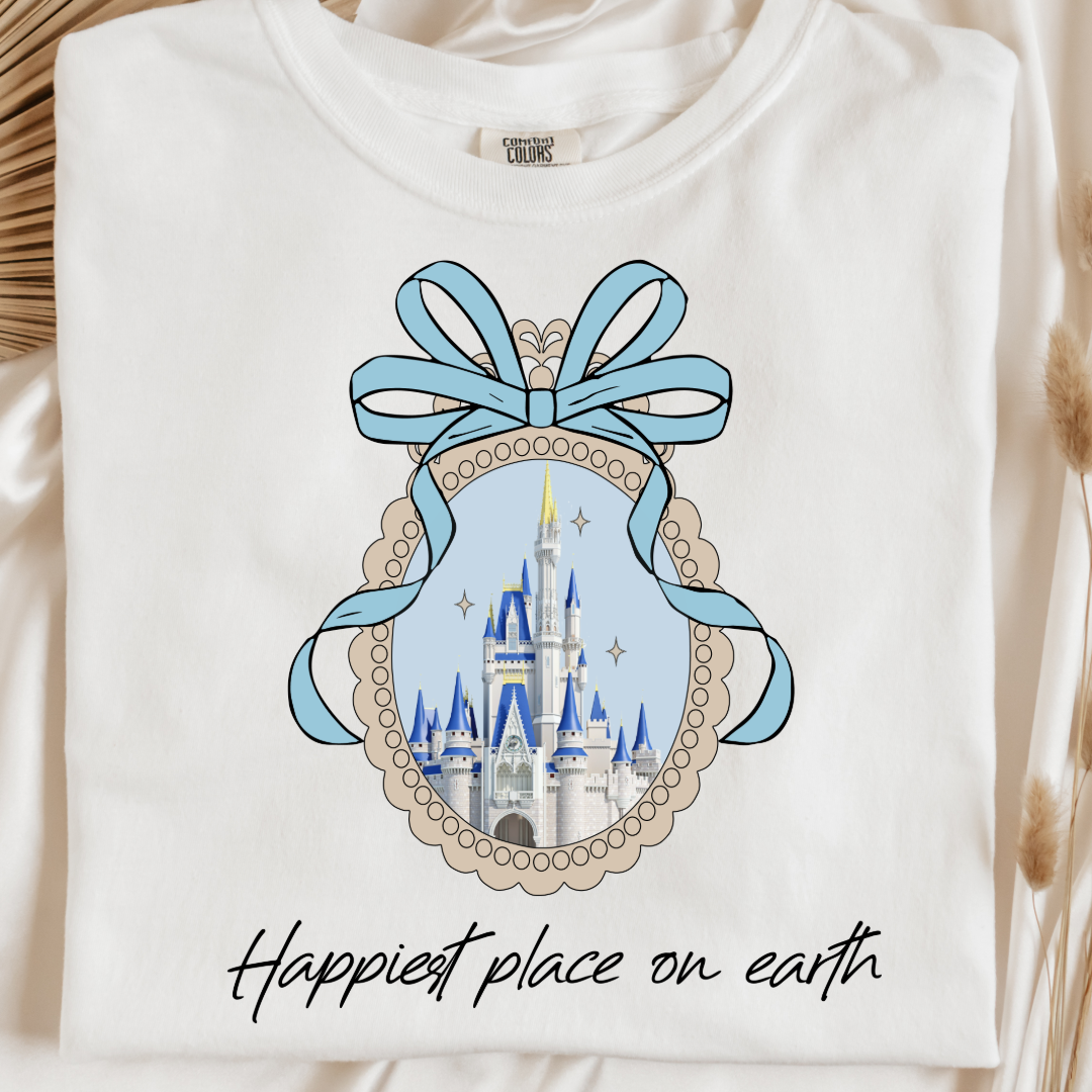Customized Adult White Happiest place on earth Disney castle with bow Matching Youth Available