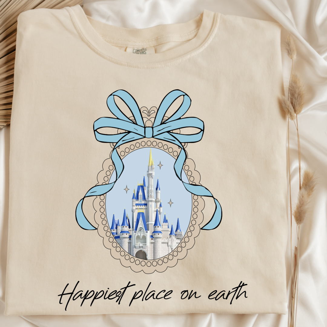 Customized Adult Ivory Flat Lay Happiest place on earth Disney castle with bow Matching Youth Available