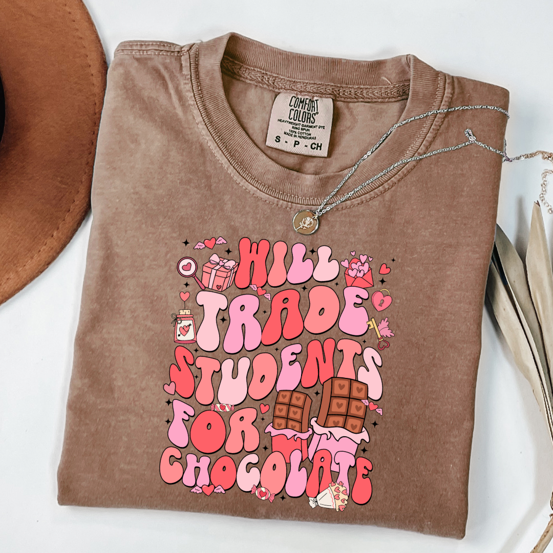 Customized adult Espresso Brown Graphic Tee will trade students for chocolate bubble letters pink and red