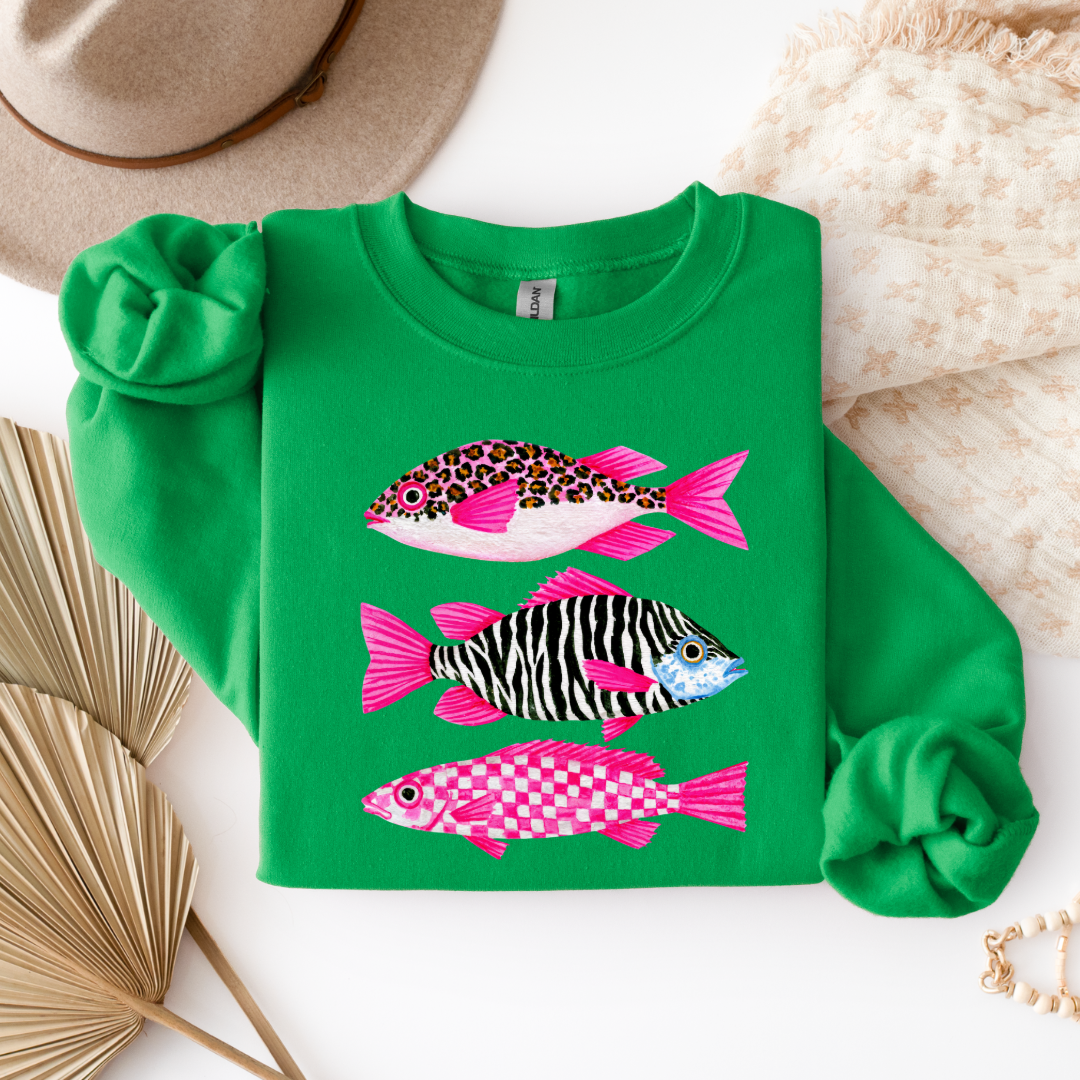Three Pink Fish Graphic Tee & Crewneck