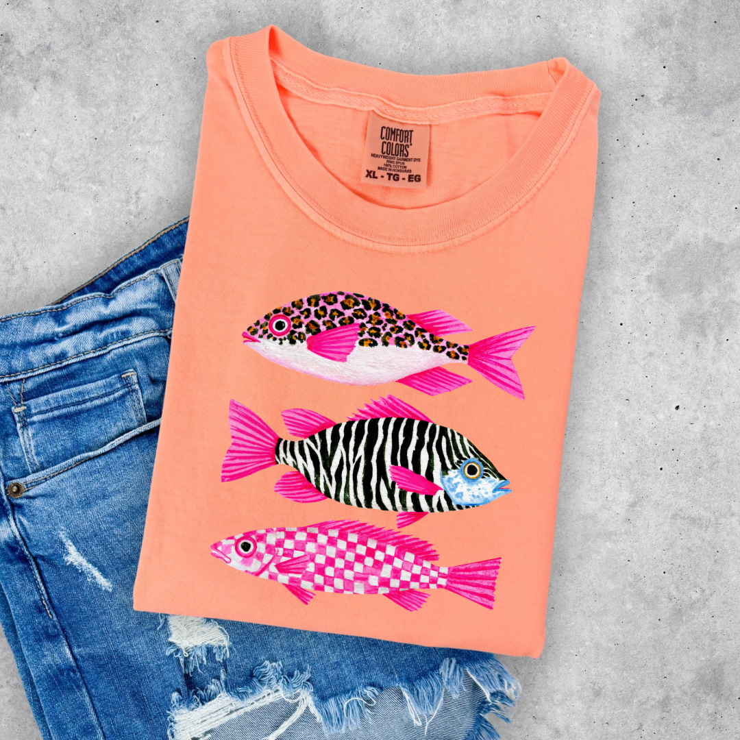 Three Pink Fish Graphic Tee & Crewneck