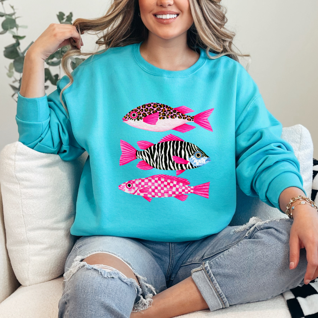 Three Pink Fish Graphic Tee & Crewneck