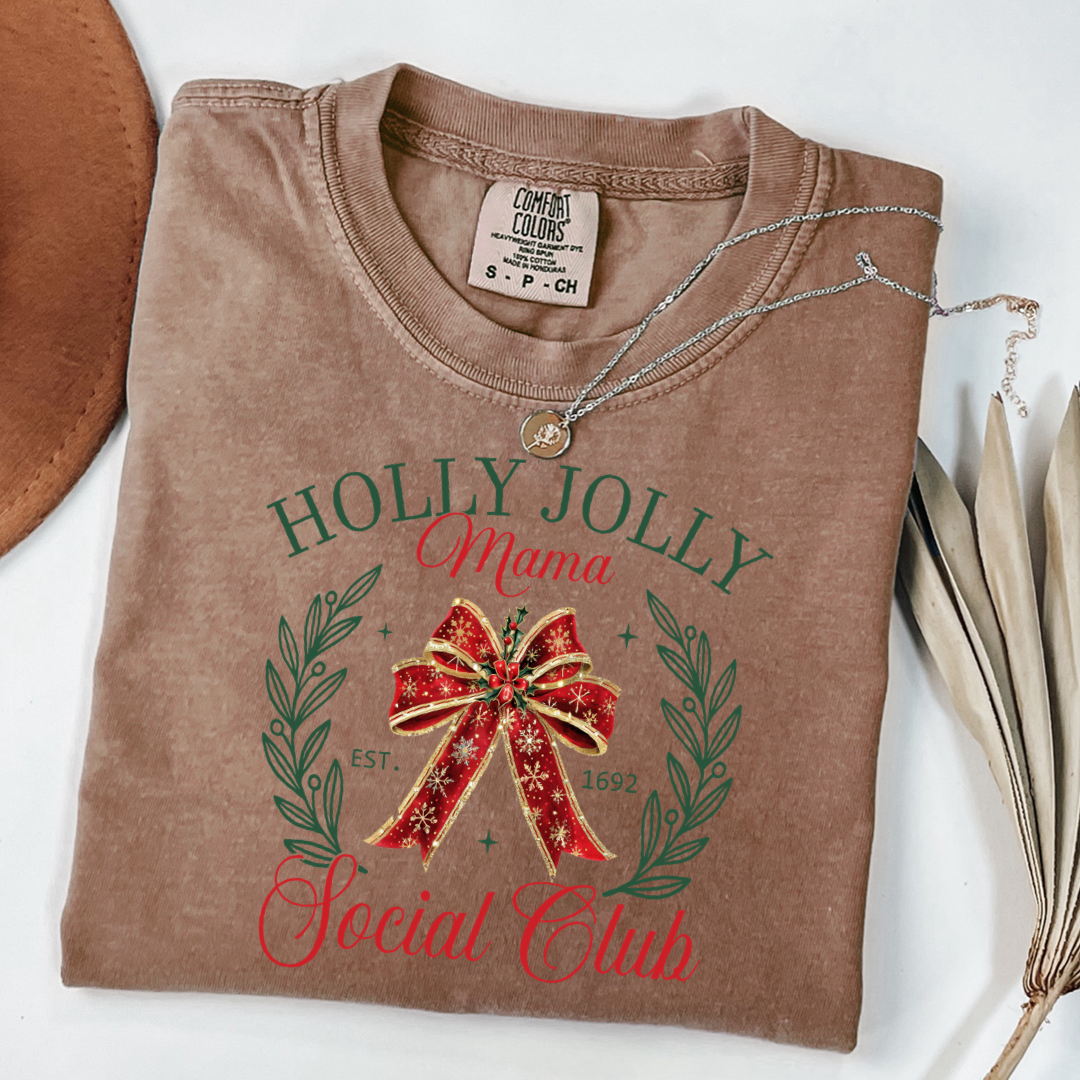 Holly Jolly Mom Social Club Christmas Graphic Tee