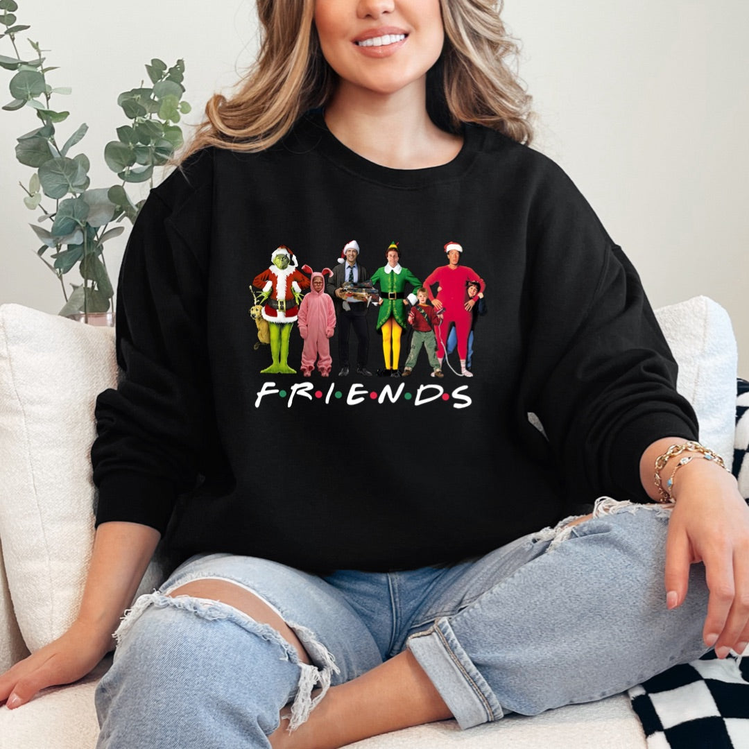 Christmas Characters Friends Font Crewneck & Hoodie