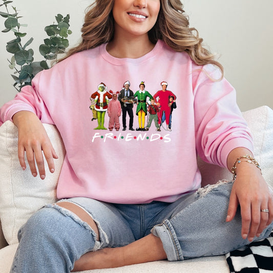 Christmas Characters Friends Font Crewneck & Hoodie