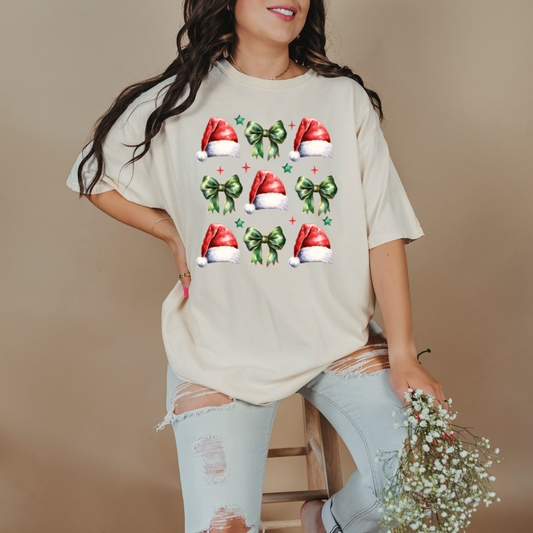 Santa Hats With Green Bows Coquette Graphic Tee