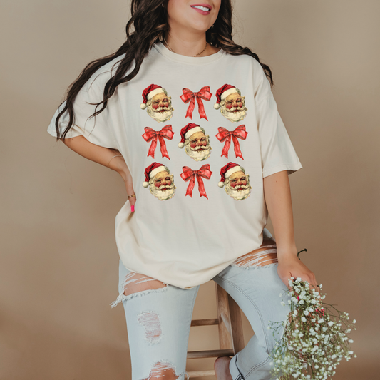 Santa With Red Bow Coquette Graphic Tee