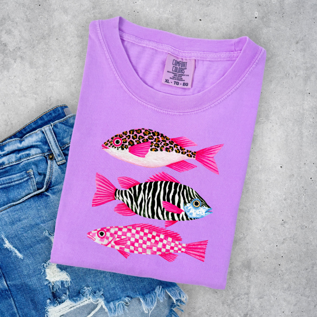 Three Pink Fish Graphic Tee & Crewneck