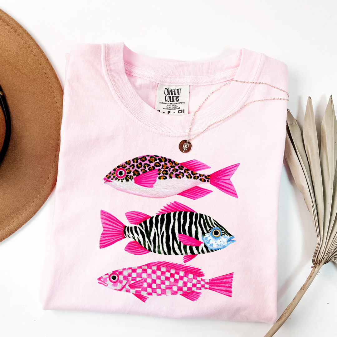 Three Pink Fish Graphic Tee & Crewneck
