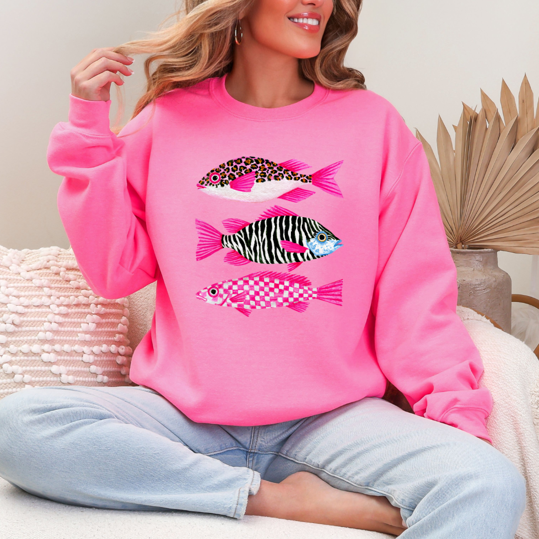 Three Pink Fish Graphic Tee & Crewneck