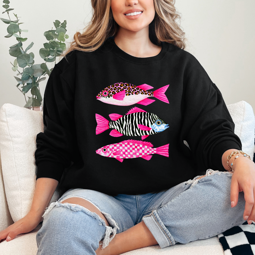 Three Pink Fish Graphic Tee & Crewneck