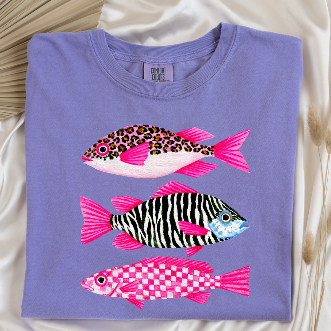 Three Pink Fish Graphic Tee & Crewneck