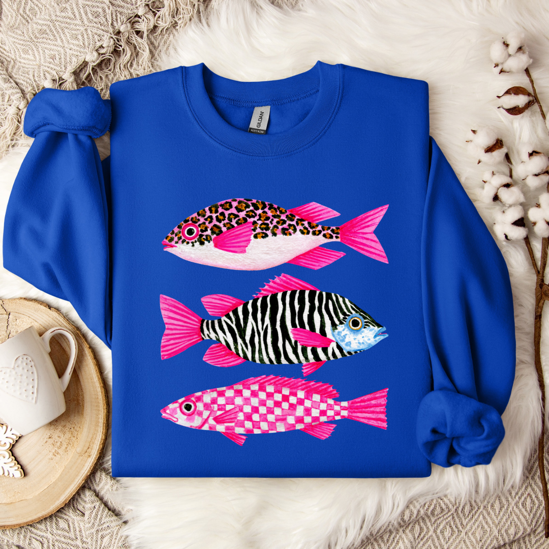 Three Pink Fish Graphic Tee & Crewneck