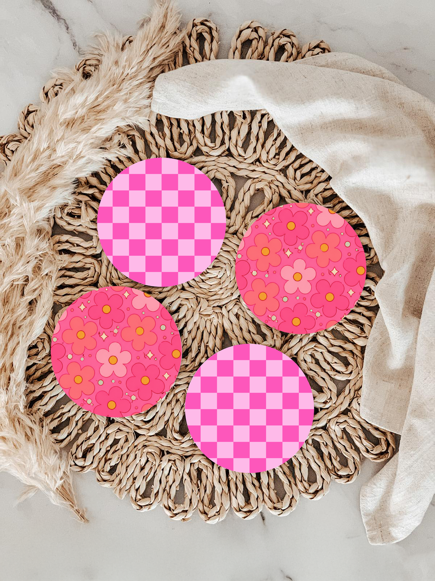 Pink Poppy Car Coasters