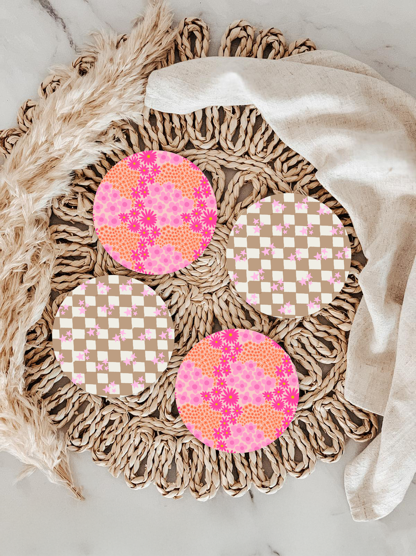 Pink Poppy Car Coasters