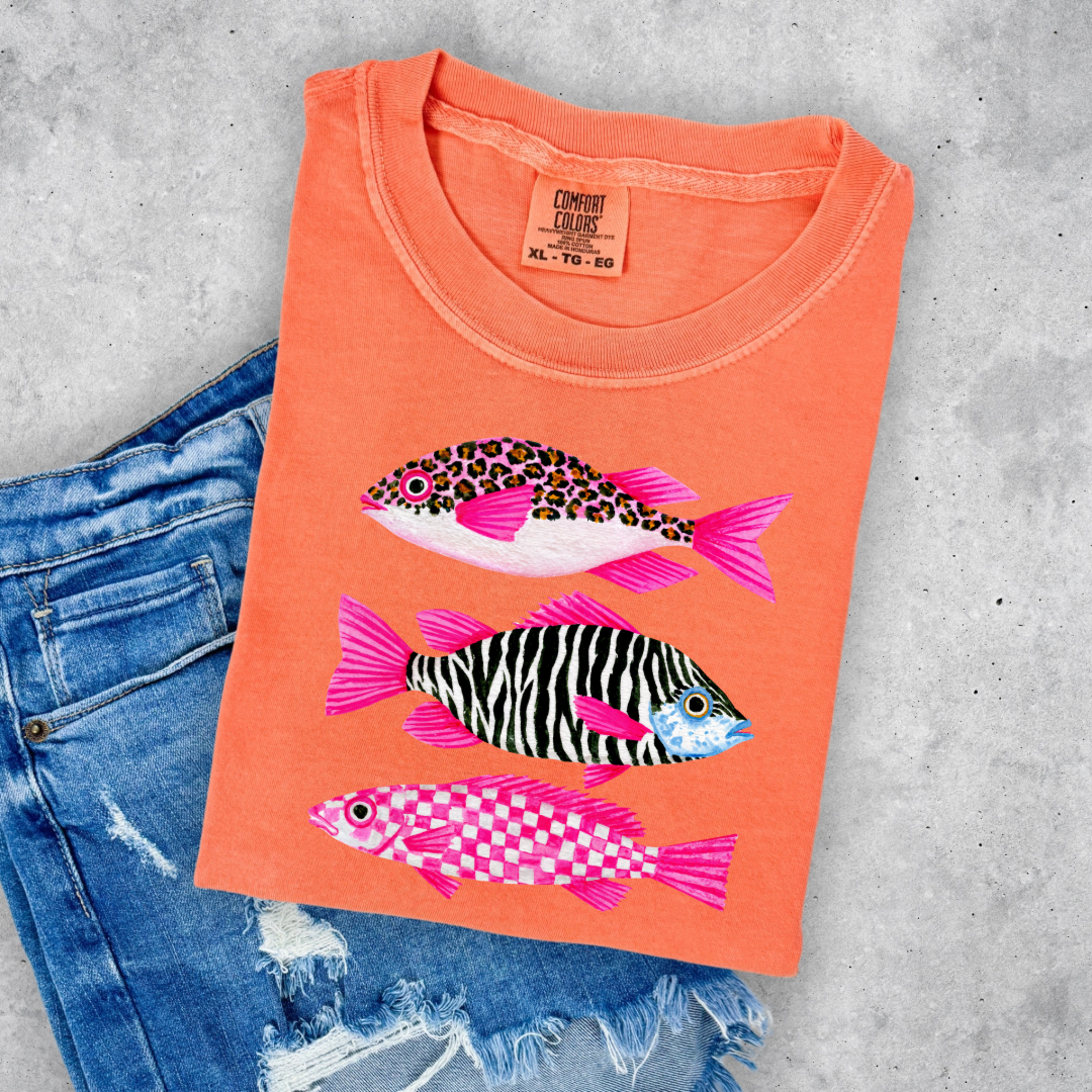 Three Pink Fish Graphic Tee & Crewneck