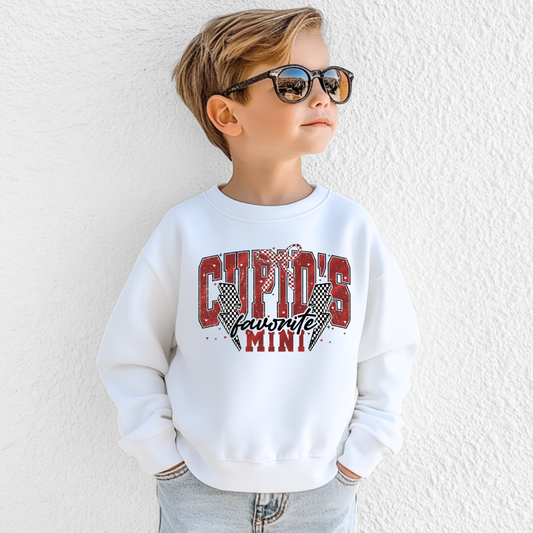Customizable Youth White cupids favorite mini crewneck