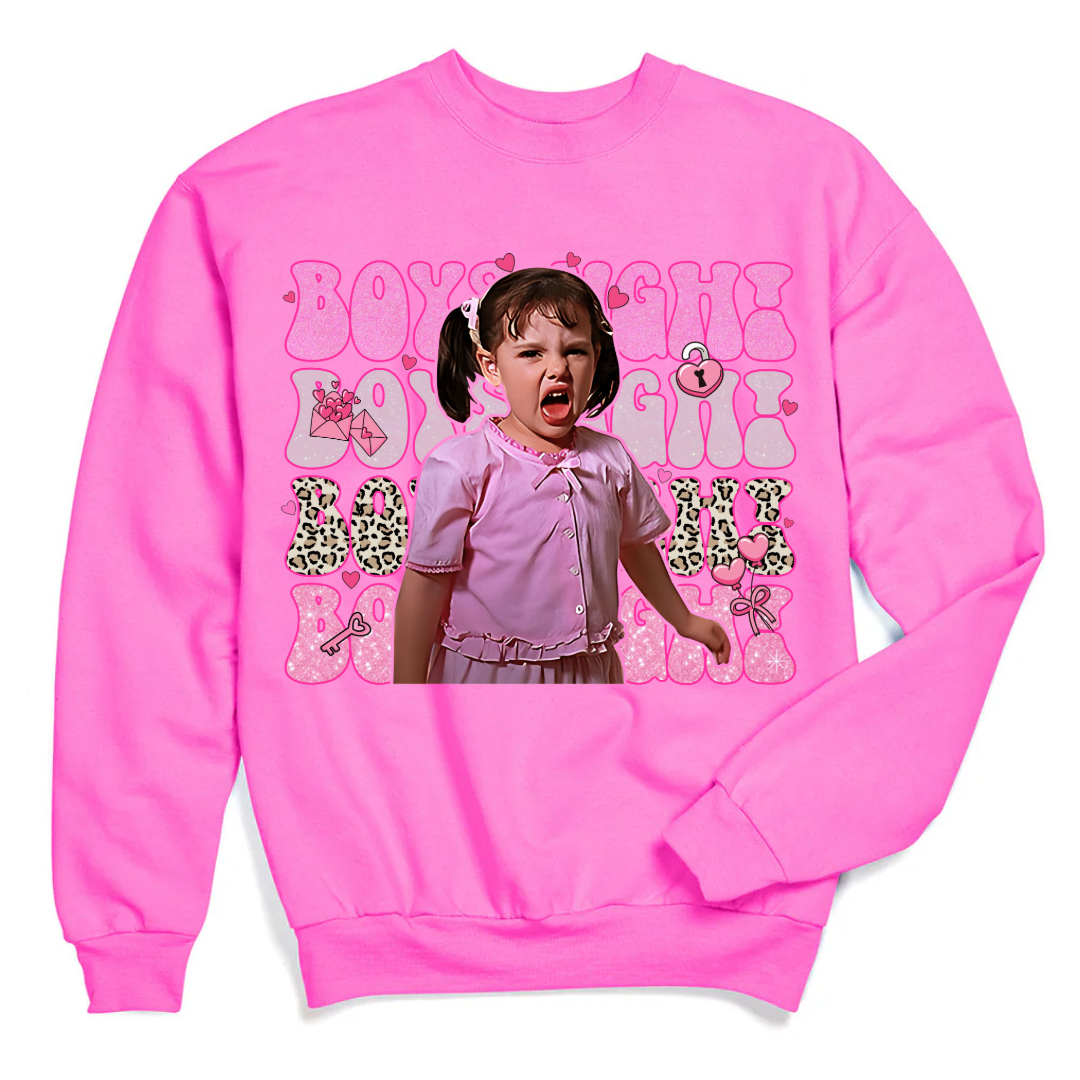 Customized Hot pink Adult Darla Boys Ugh Crewneck pink bubble font and cheetah print Boys ugh Alfalfa Available as well. 