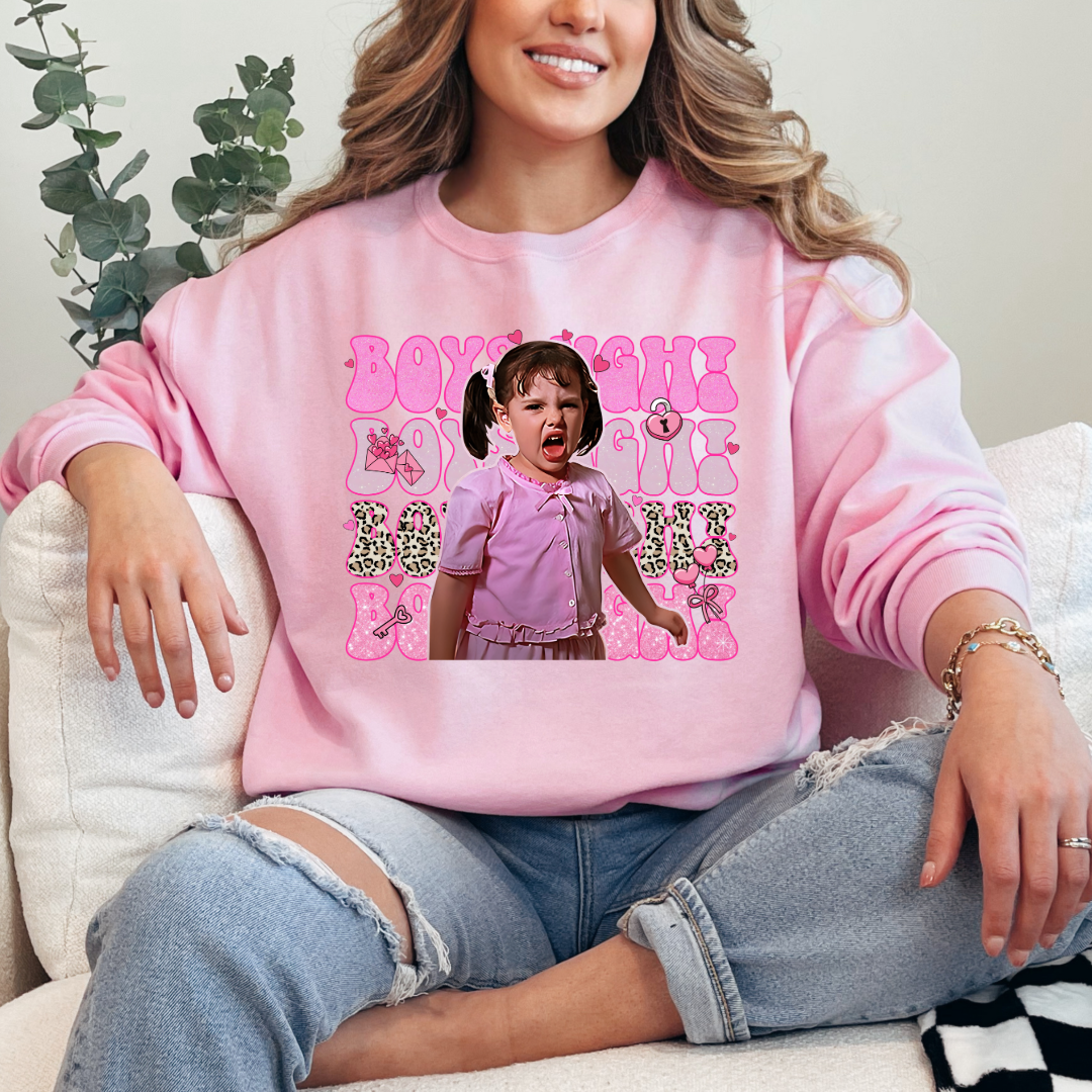 Customized Light Pink Adult Darla Boys Ugh Crewneck pink bubble font and cheetah print Boys ugh Alfalfa Available as well. 