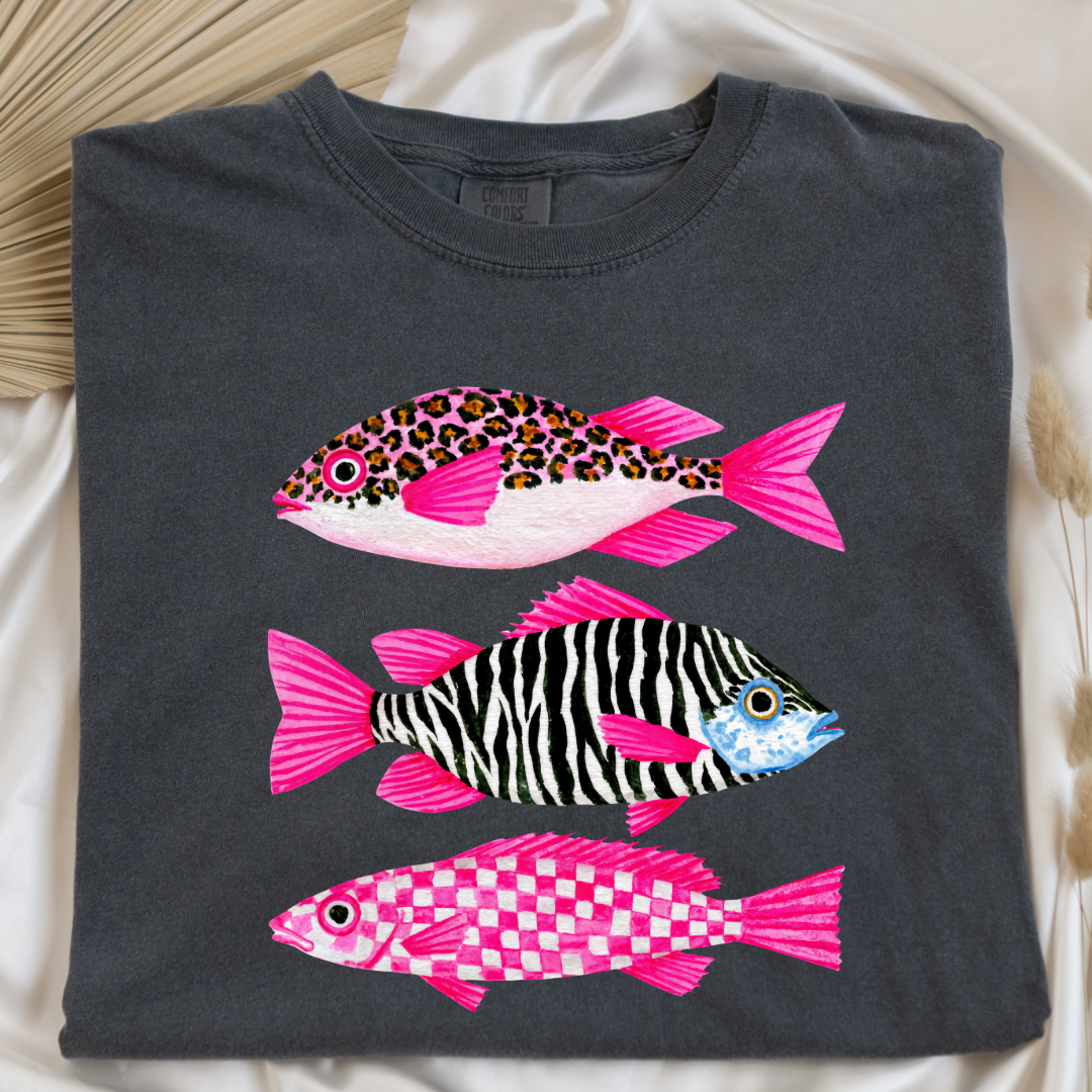 Three Pink Fish Graphic Tee & Crewneck