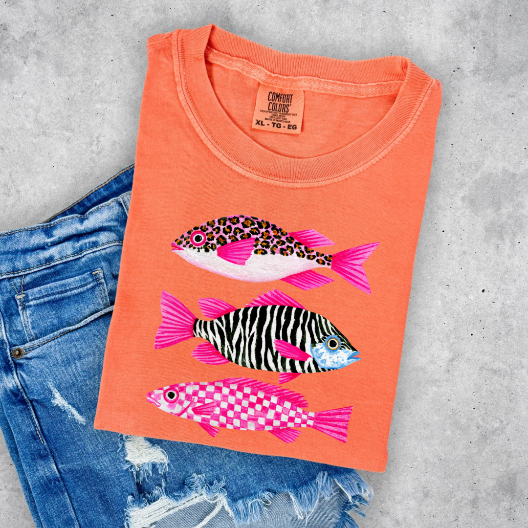 Three Pink Fish Graphic Tee & Crewneck