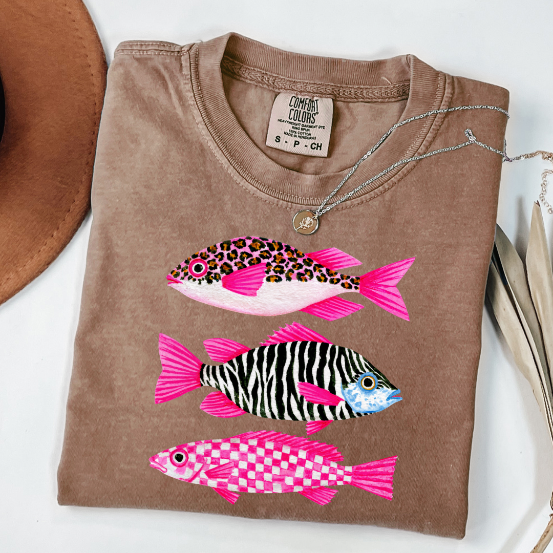 Three Pink Fish Graphic Tee & Crewneck