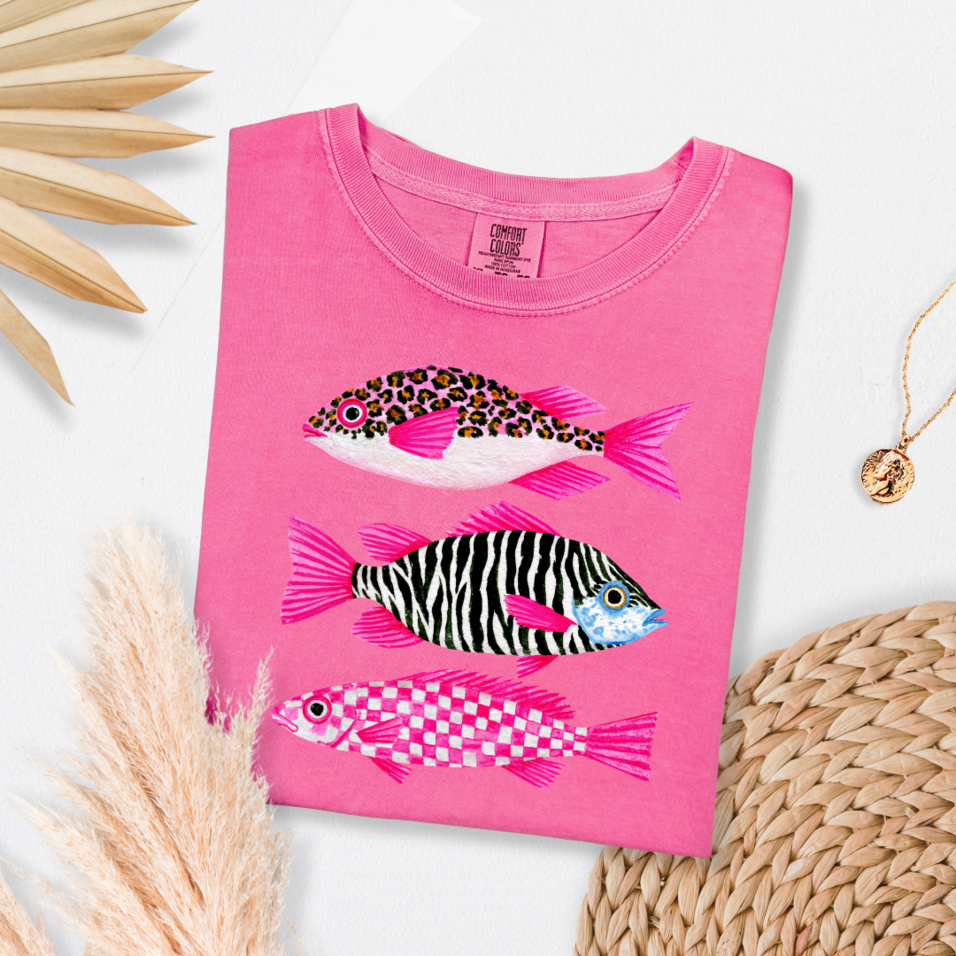 Three Pink Fish Graphic Tee & Crewneck