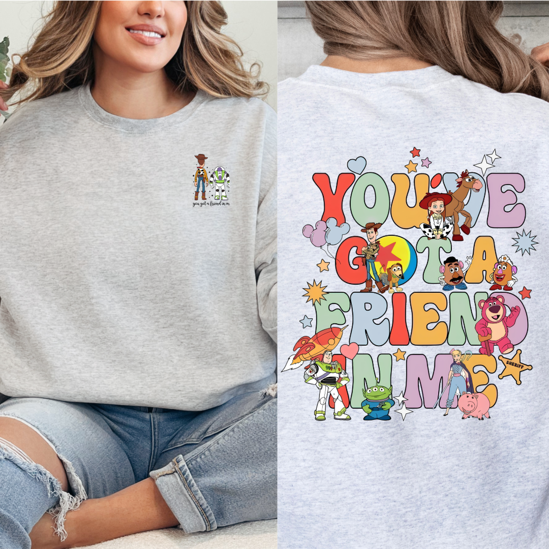 Customized Adult Grey Toy Story you've got a friend in me front and back crewneck matching youth tee and crewnecks available