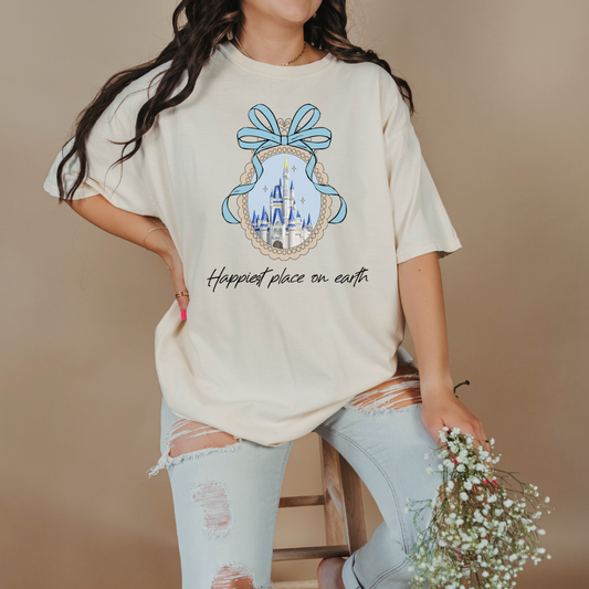Customized Adult Ivory Happiest place on earth Disney castle with bow Matching Youth Available