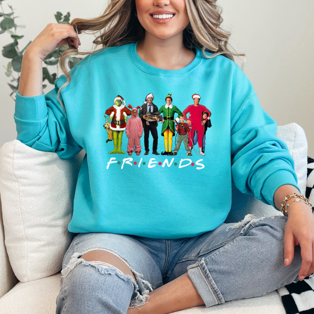 Christmas Characters Friends Font Crewneck & Hoodie