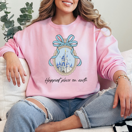Customized Adult Light Pink Happiest place on earth Disney castle with bow Matching Adult Available