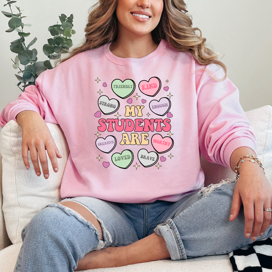 Customized Teacher My students are....friendly kind enough etc Light Pink crewneck