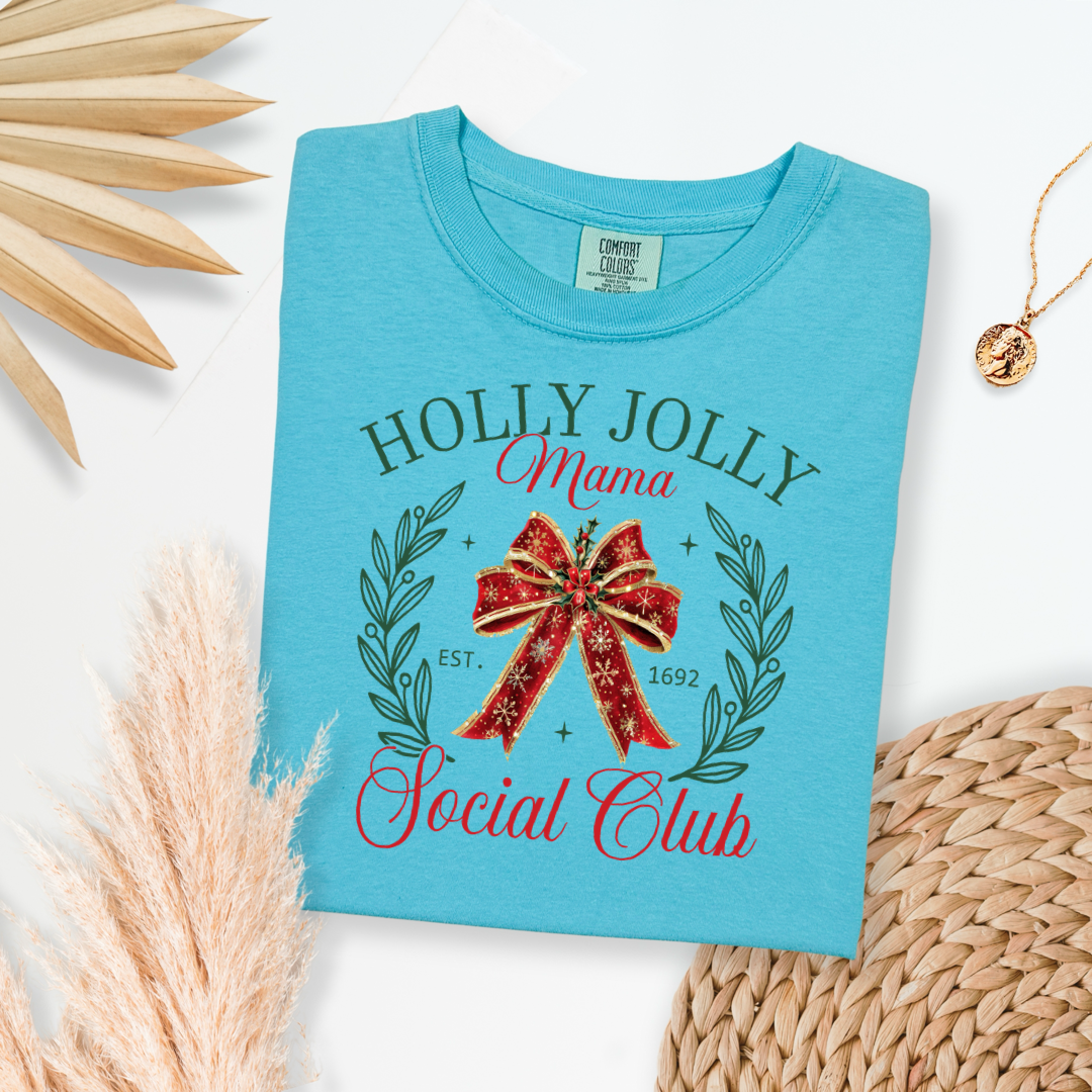 Holly Jolly Mom Social Club Christmas Graphic Tee