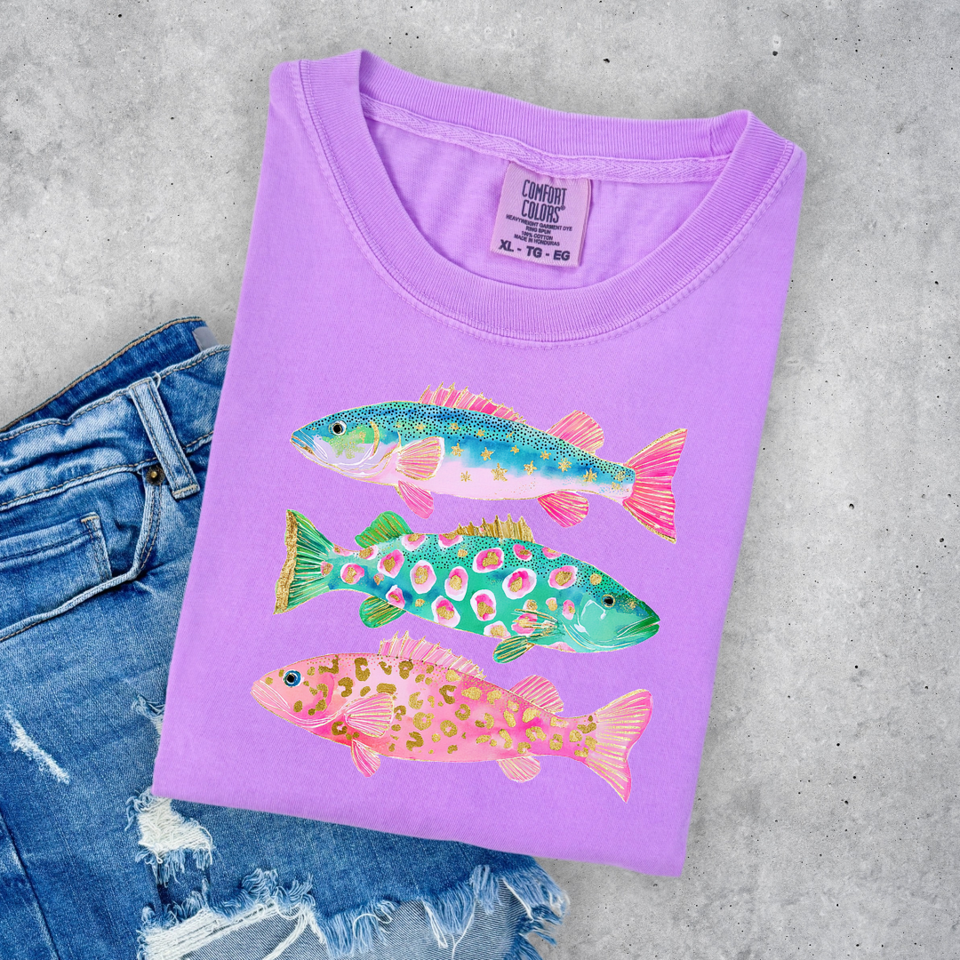 Pastel Fish Graphic Tee & Crewneck