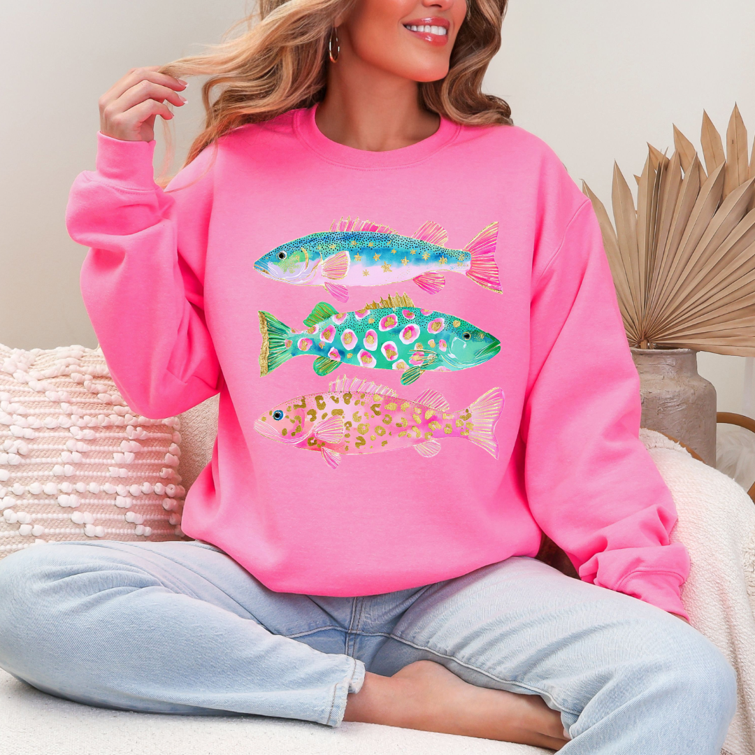 Pastel Fish Graphic Tee & Crewneck