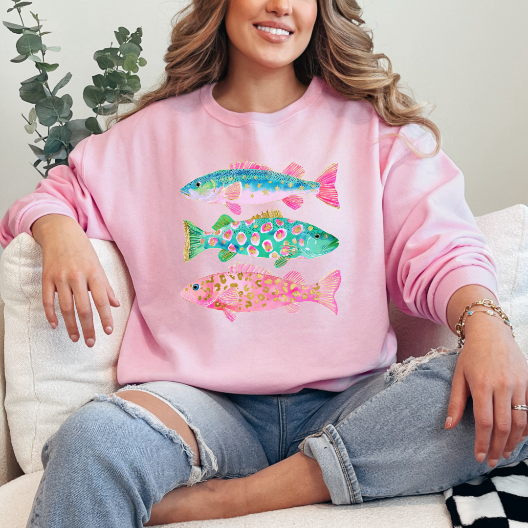 Pastel Fish Graphic Tee & Crewneck