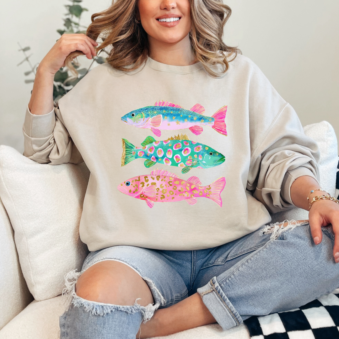Pastel Fish Graphic Tee & Crewneck