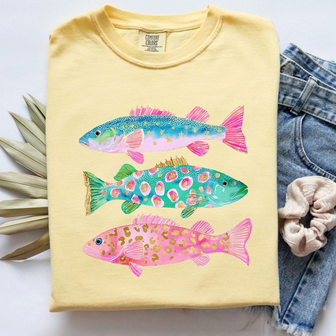 Pastel Fish Graphic Tee & Crewneck